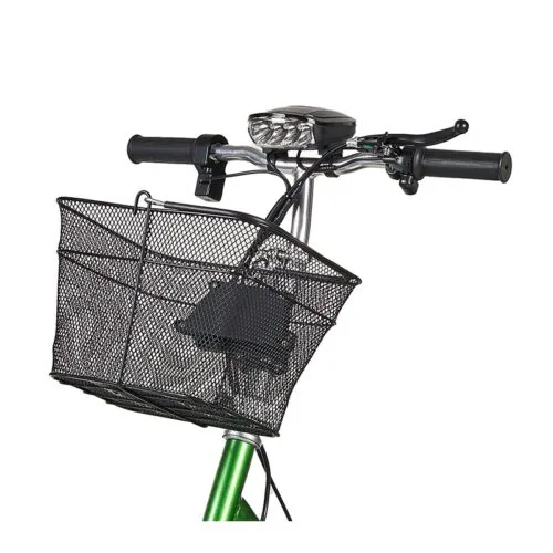 Manillar de bicicleta con cesta negra y luz